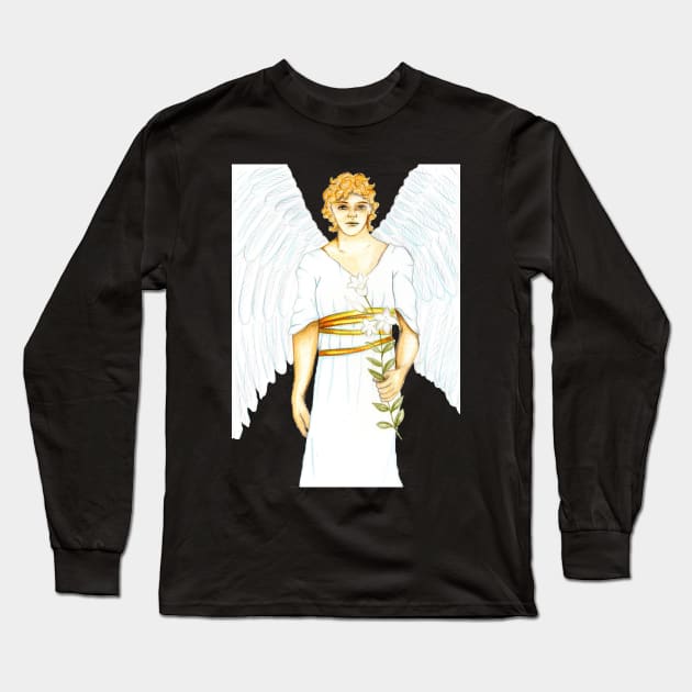 Archangel Gabriel the Messenger Angel- Bright Red Long Sleeve T-Shirt by EarthSoul